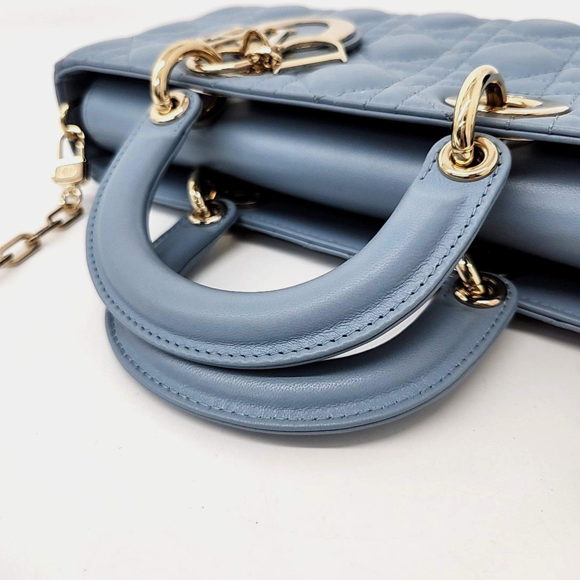 Dior Sky Blue Leather Medium Lady D-Joy Top Handle Bag